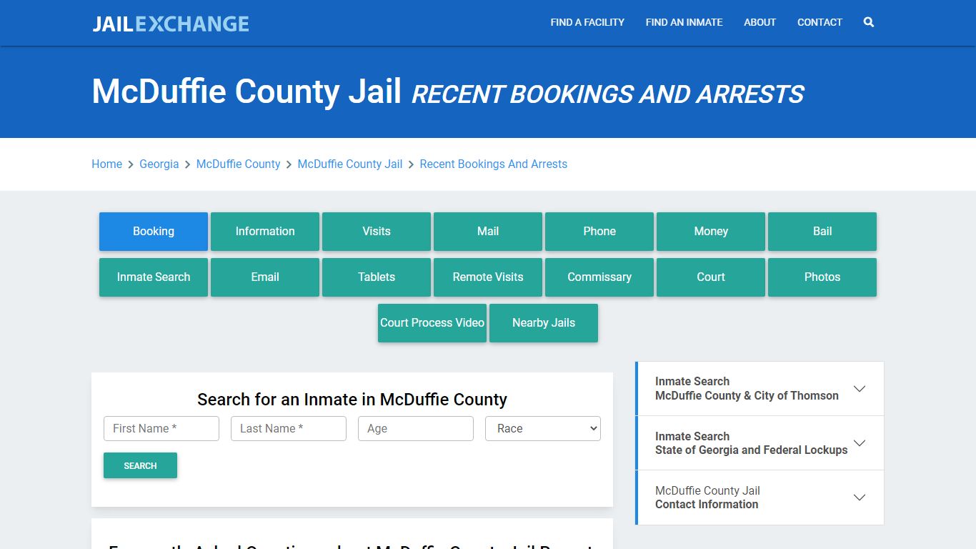 McDuffie County Jail Recent Bookings And Arrests - Jail Exchange