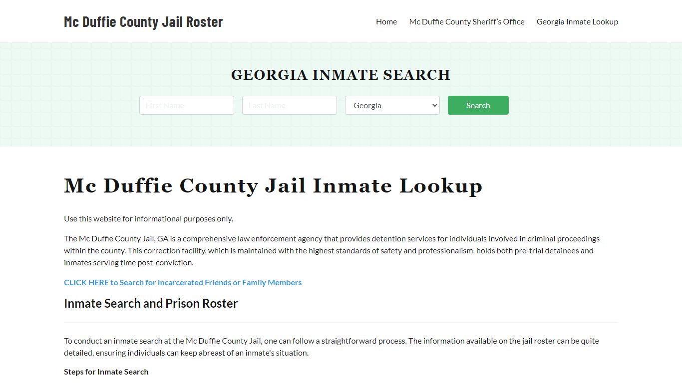 Mc Duffie County Jail Roster Lookup, GA, Inmate Search