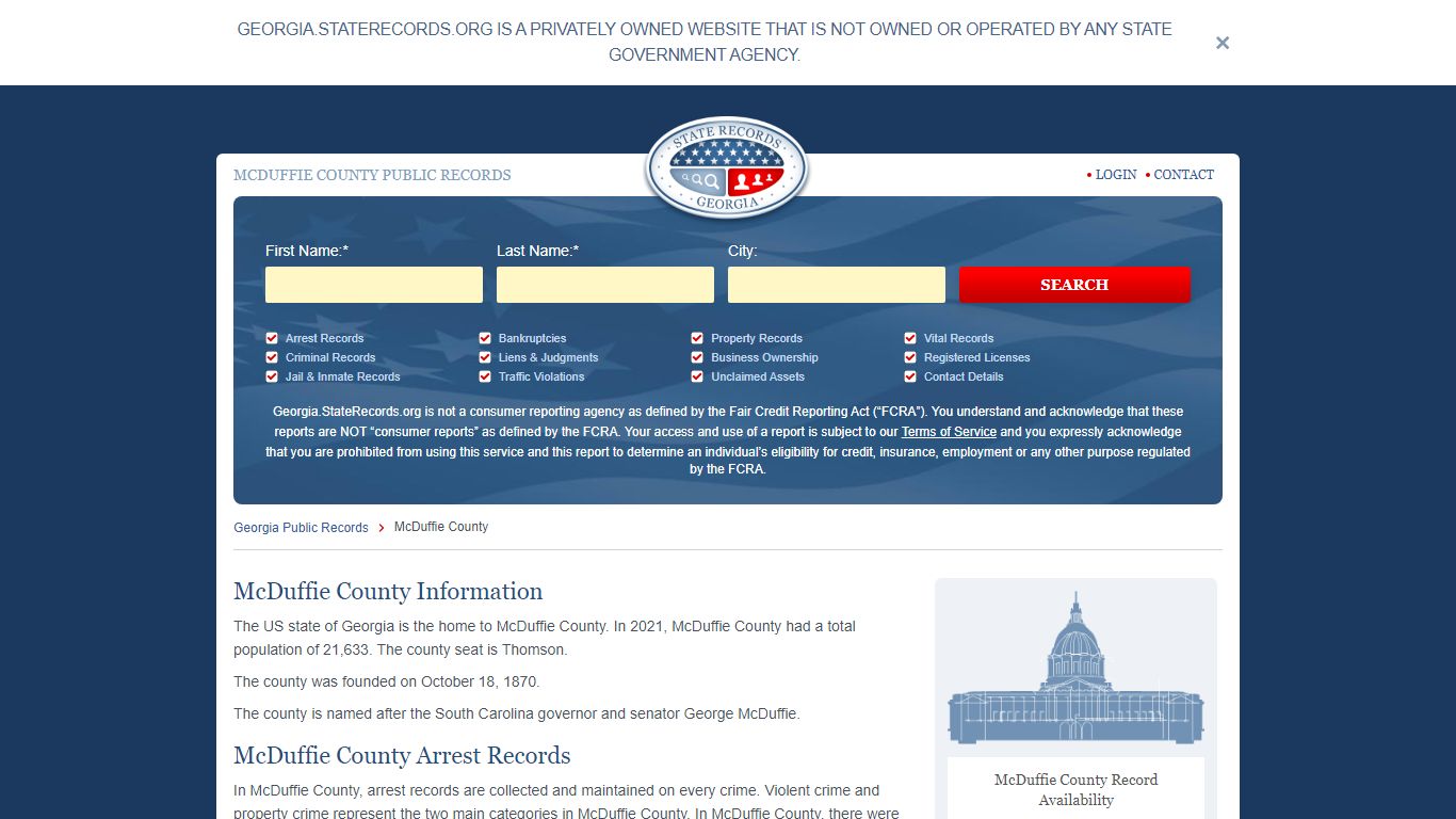 McDuffie County Arrest, Court, and Public Records | StateRecords.org