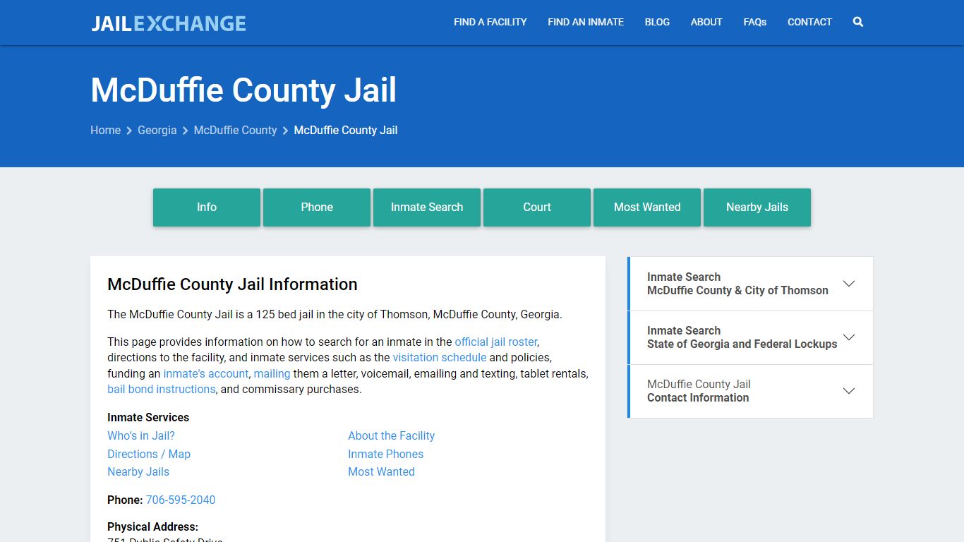 McDuffie County Jail, GA Inmate Search, Information